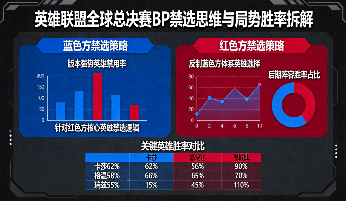 英雄联盟全球总决赛 BP 禁选思维与局势胜率拆解沙盘画面